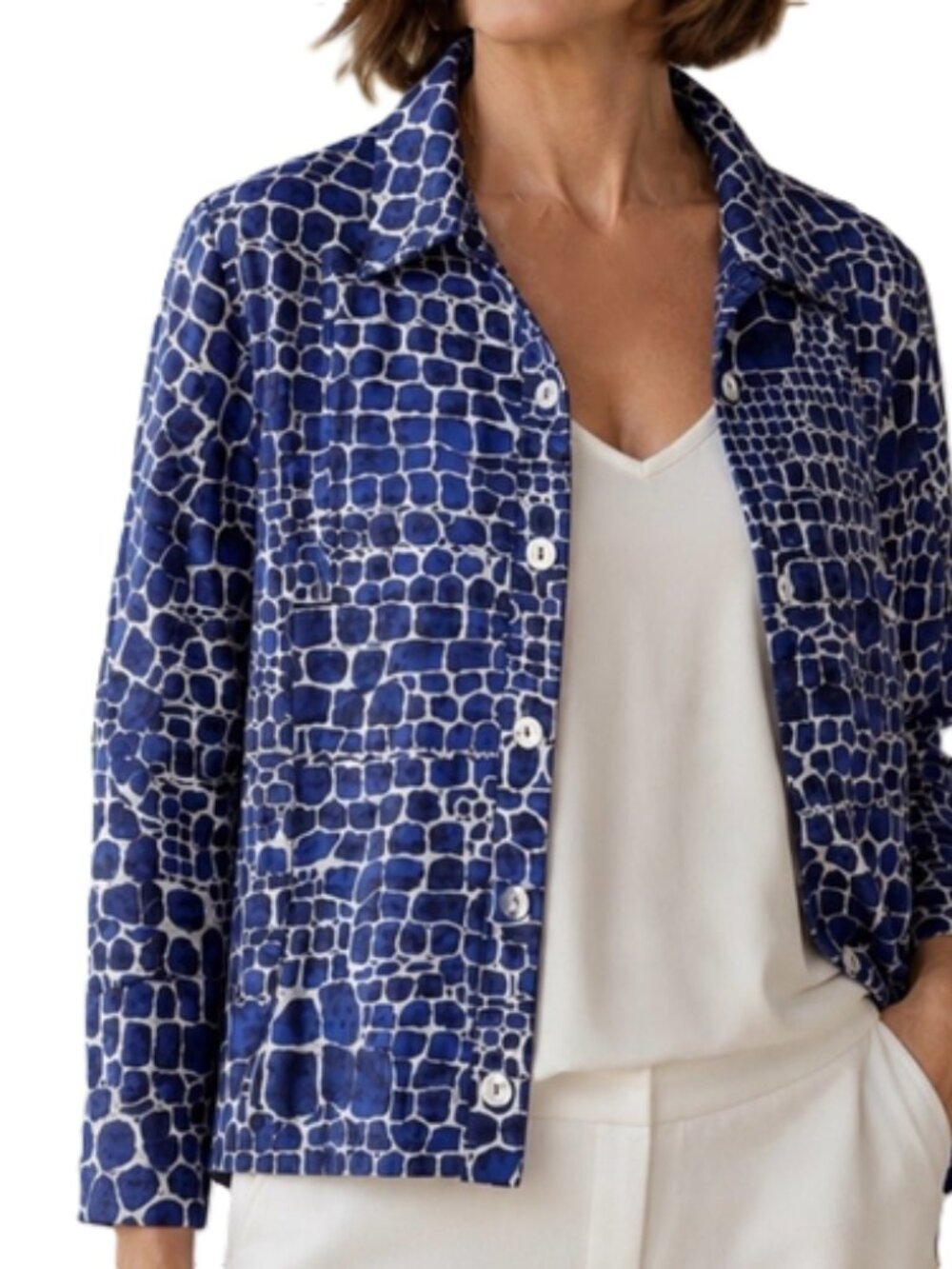 Chico's Zenergy Blue Silver Button Neema Jacket size 2